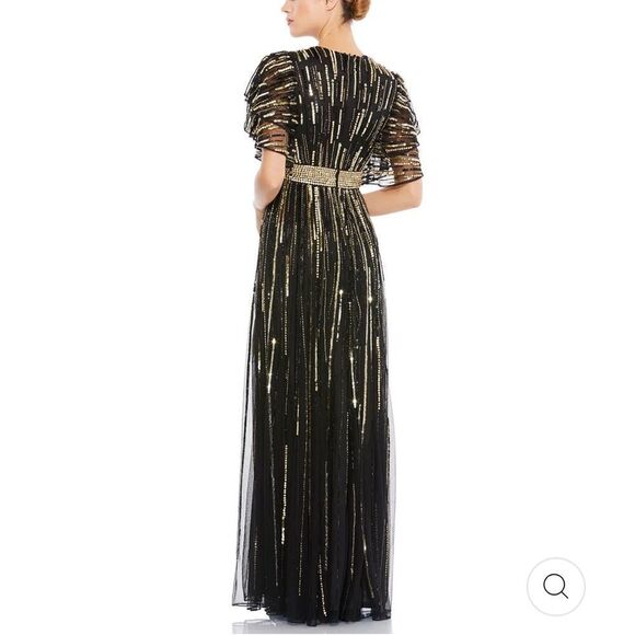 NWT Mac Duggal EMBELLISHED FULL LENGTH LAYERED SLEEVE GOWN Black and Gold 8 - Picture 2 of 12
